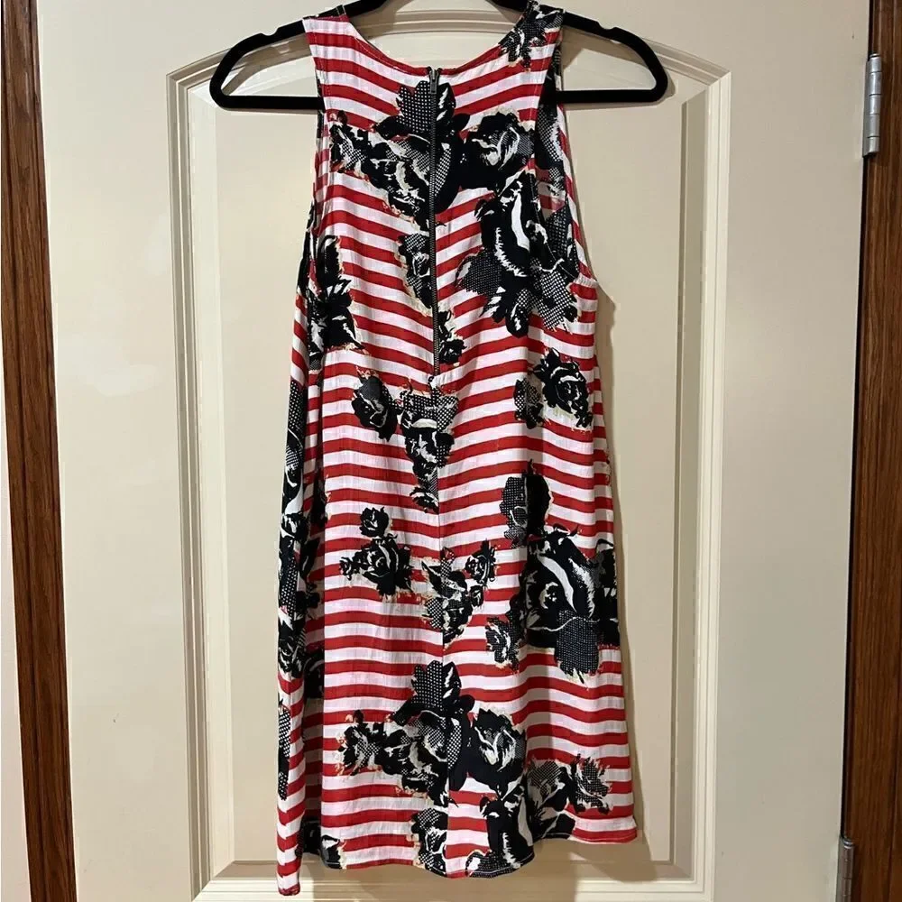 WAYF Striped Floral Shift Dress Red White Women’s Size Small